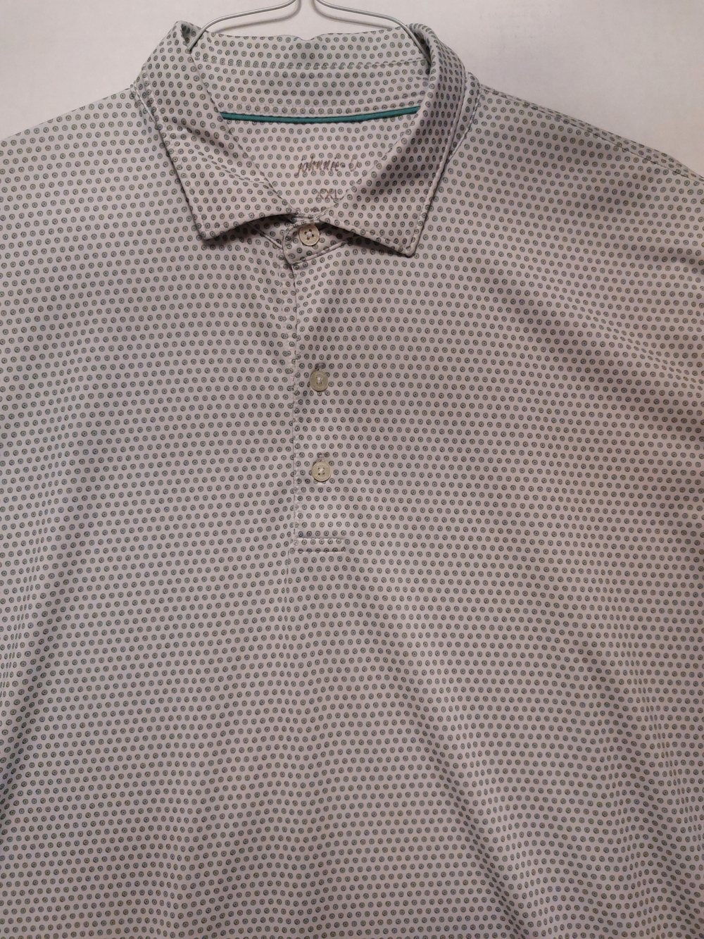 Jonnie-O Men's Light Gray Polo with Green Dots and 400 Conejos Logo On Sleeve